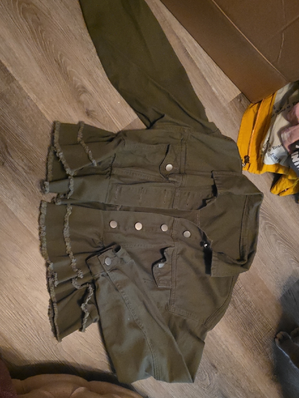Olive Green Ruffle Hem Utility Jacket